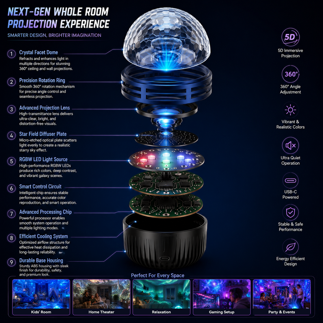GalaxieZauber™ 360° LED-Raumprojektor mit 5D-Lichteffekten