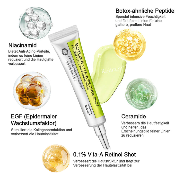 💫👨‍⚕️Jetzt jugendliche Haut zurückgewinnen 💫Rolimey® Botox & Vita-A Retinol Shot Falten-Lift Straffungscreme