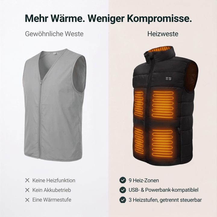 WärmeKraft™ Elektrische Thermoweste mit 9 Heizzonen