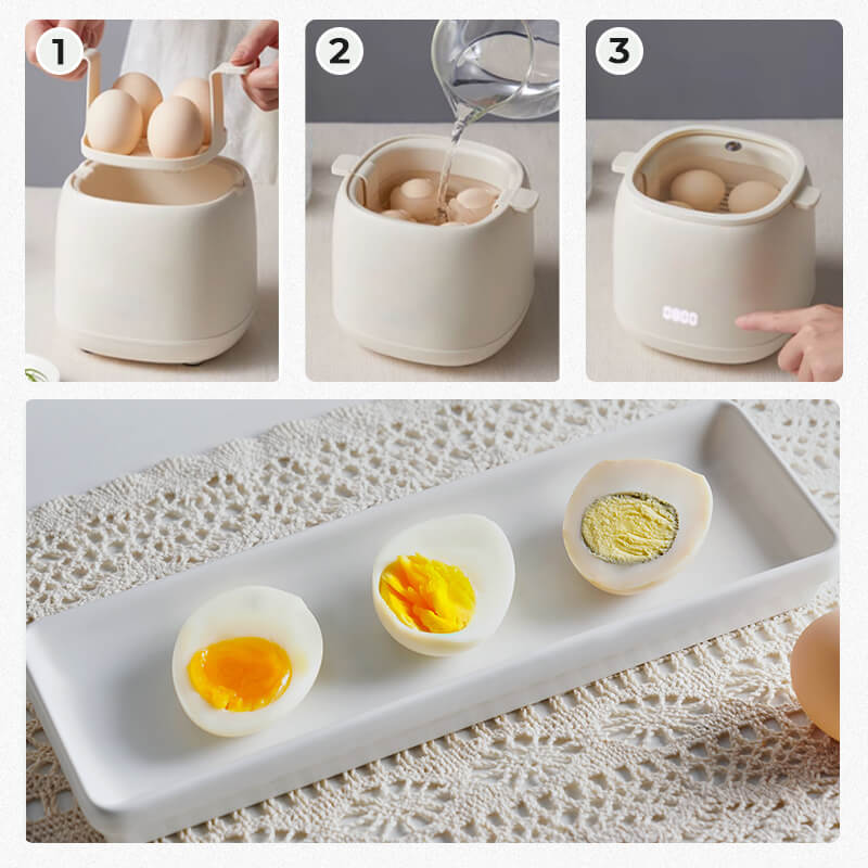 EggiCook Eierkocher | Perfekte Eier auf Knopfdruck | 3 Kochstufen | Kompakt & Sicher