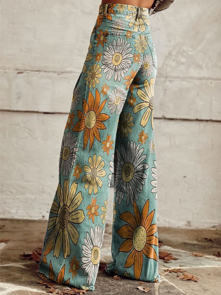 Florva™ Vintage Blumenhose mit Weitem Schnitt für Elegante Looks