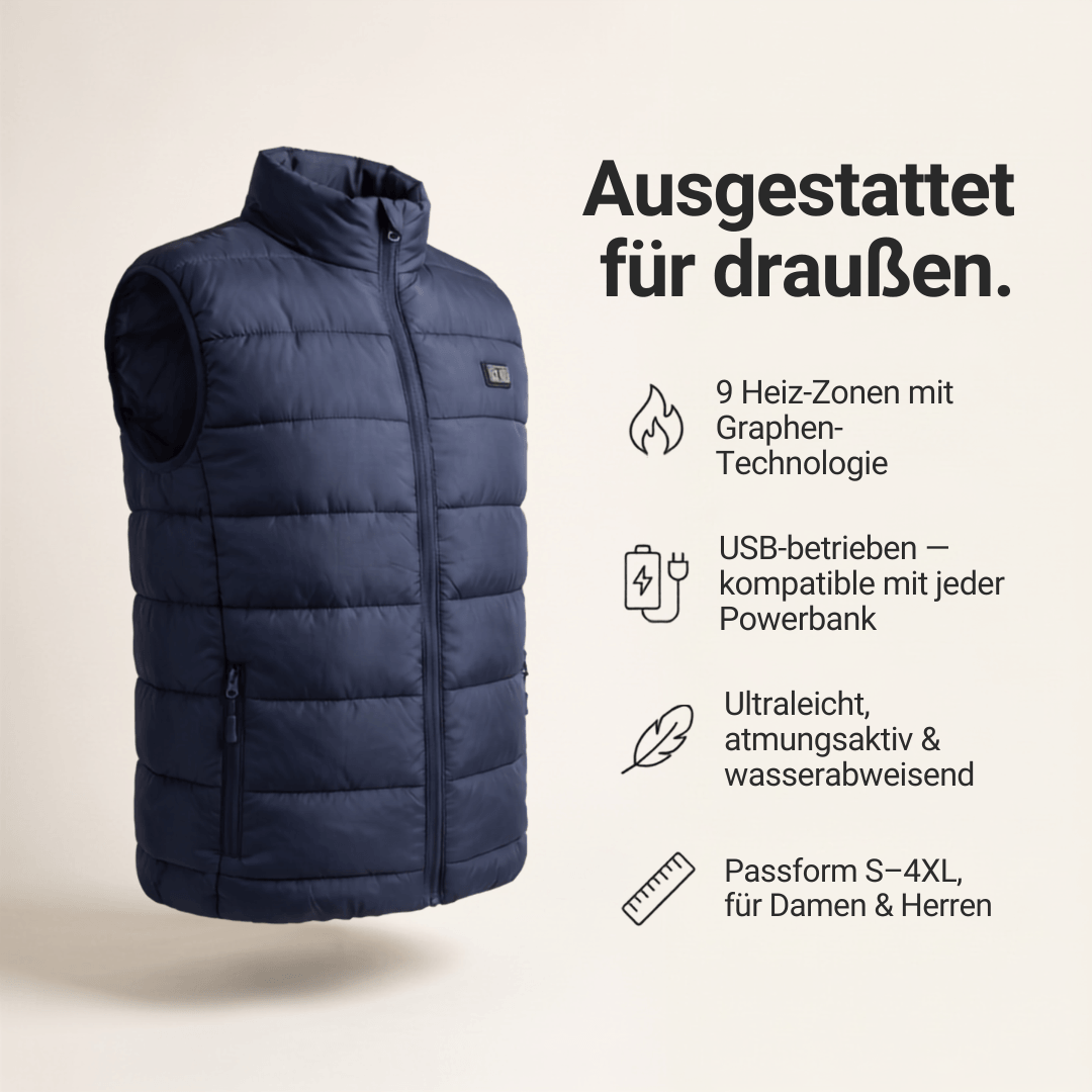 WärmeKraft™ Elektrische Thermoweste mit 9 Heizzonen