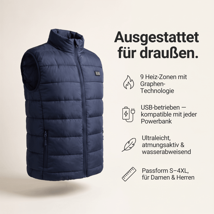 WärmeKraft™ Elektrische Thermoweste mit 9 Heizzonen