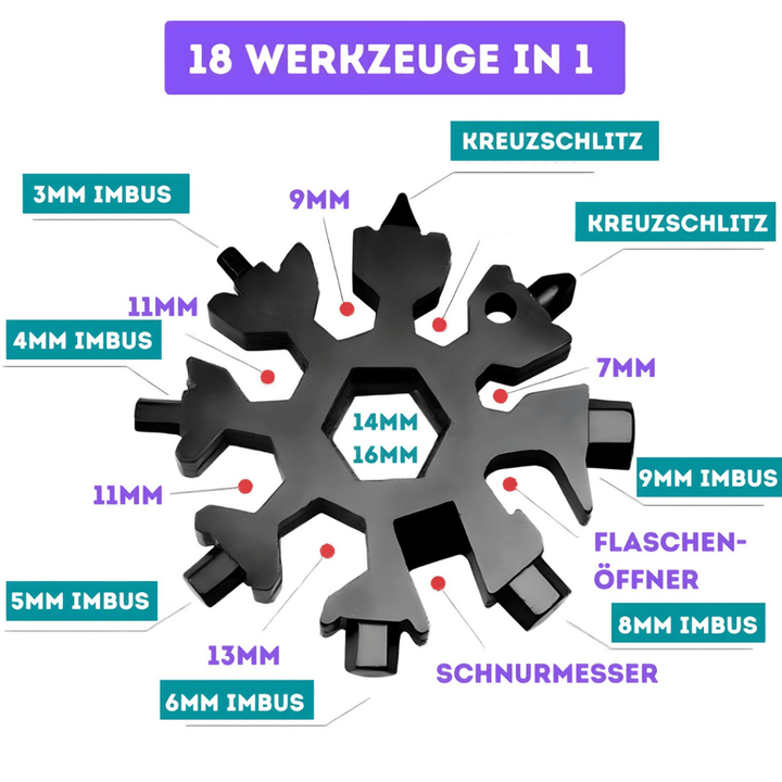 18in1 Schneeflocken-Multifunktionswerkzeug aus Edelstahl