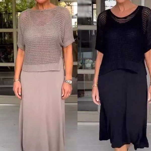 Zweiteiliges Sommer-Strickkleid-Set für Damen