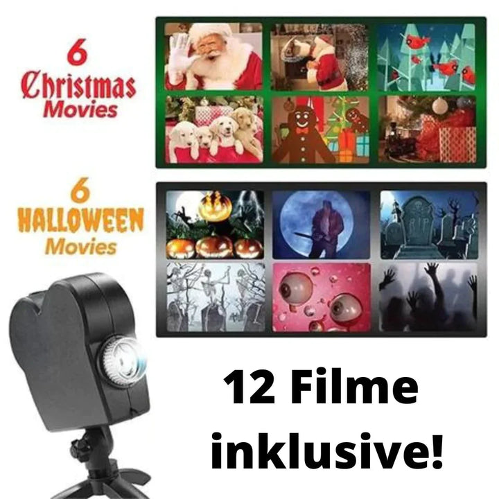 Halloween Projektor | 6 Gruselfilme + 6 Weihnachtsfilme | Einfach Einrichten