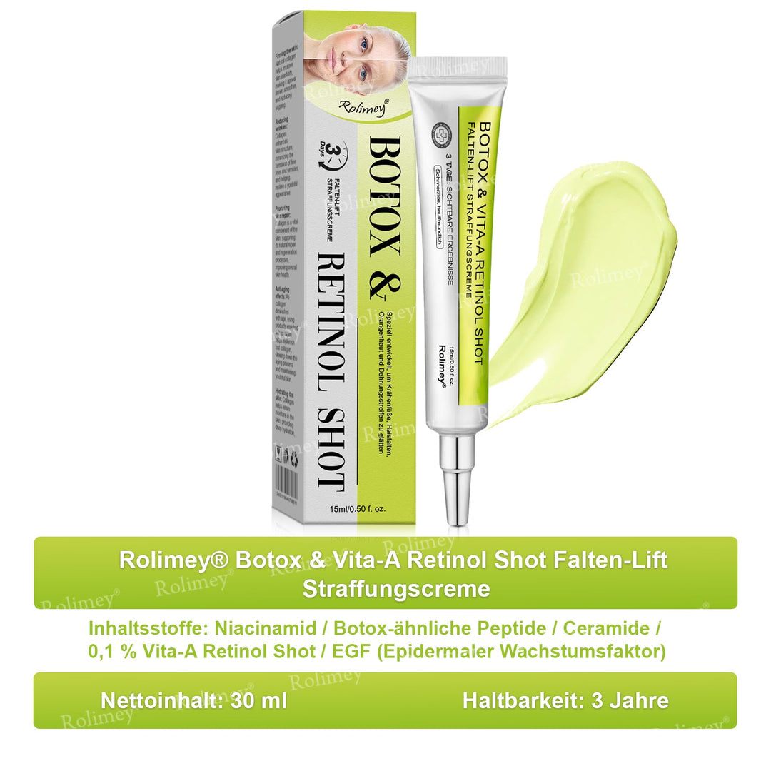 💫👨‍⚕️Jetzt jugendliche Haut zurückgewinnen 💫Rolimey® Botox & Vita-A Retinol Shot Falten-Lift Straffungscreme