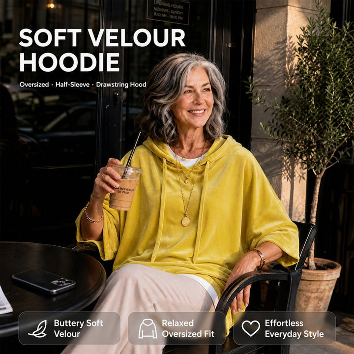 SamtLuxe™ Oversize-Velours-Hoodie mit 3/4-Ärmeln