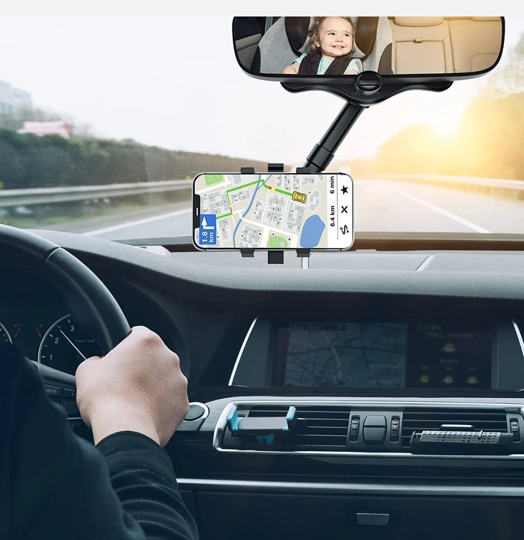 360° Handyhalter fürs Auto, drehbar und ausziehbar, universelle Rückspiegelhalterung