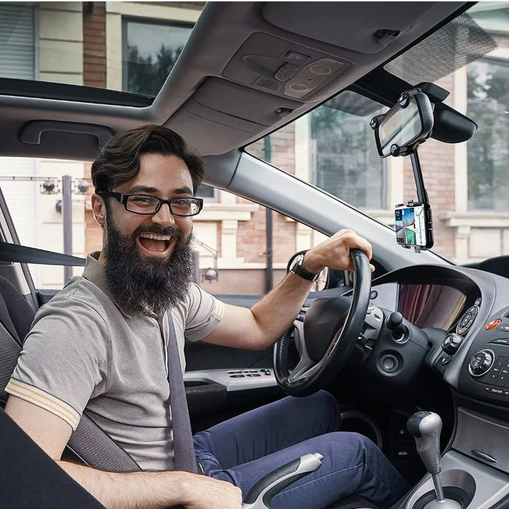 360° Handyhalter fürs Auto, drehbar und ausziehbar, universelle Rückspiegelhalterung