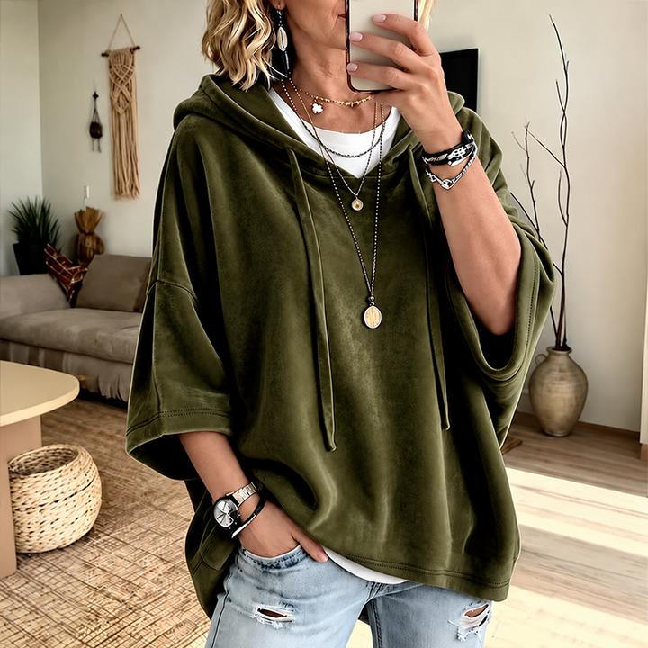 SamtLuxe™ Oversize-Velours-Hoodie mit 3/4-Ärmeln