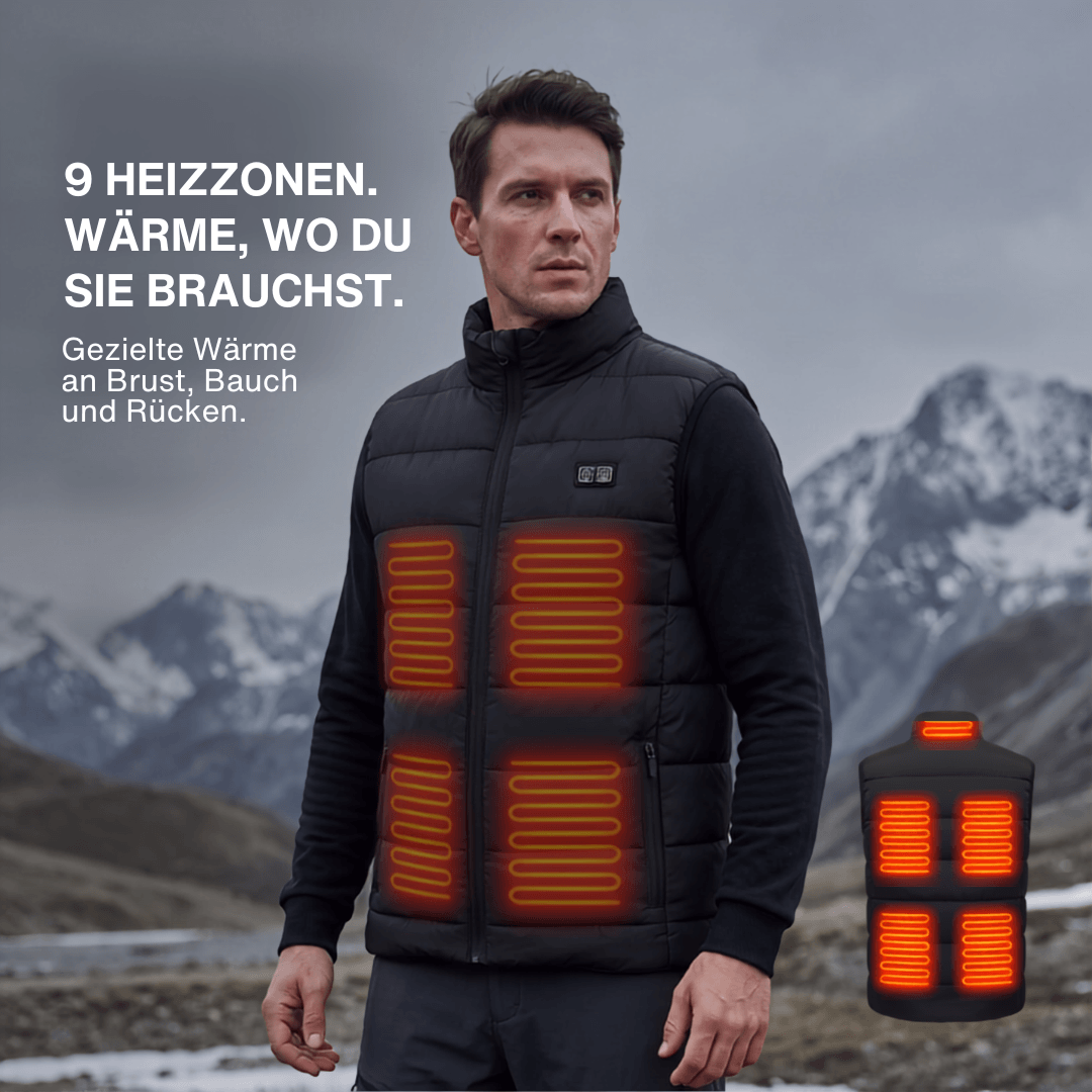 WärmeKraft™ Elektrische Thermoweste mit 9 Heizzonen