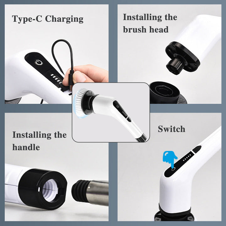 PutzKraft™ Elektrischer Schrubber mit Teleskopstiel & 7 Aufsätzen