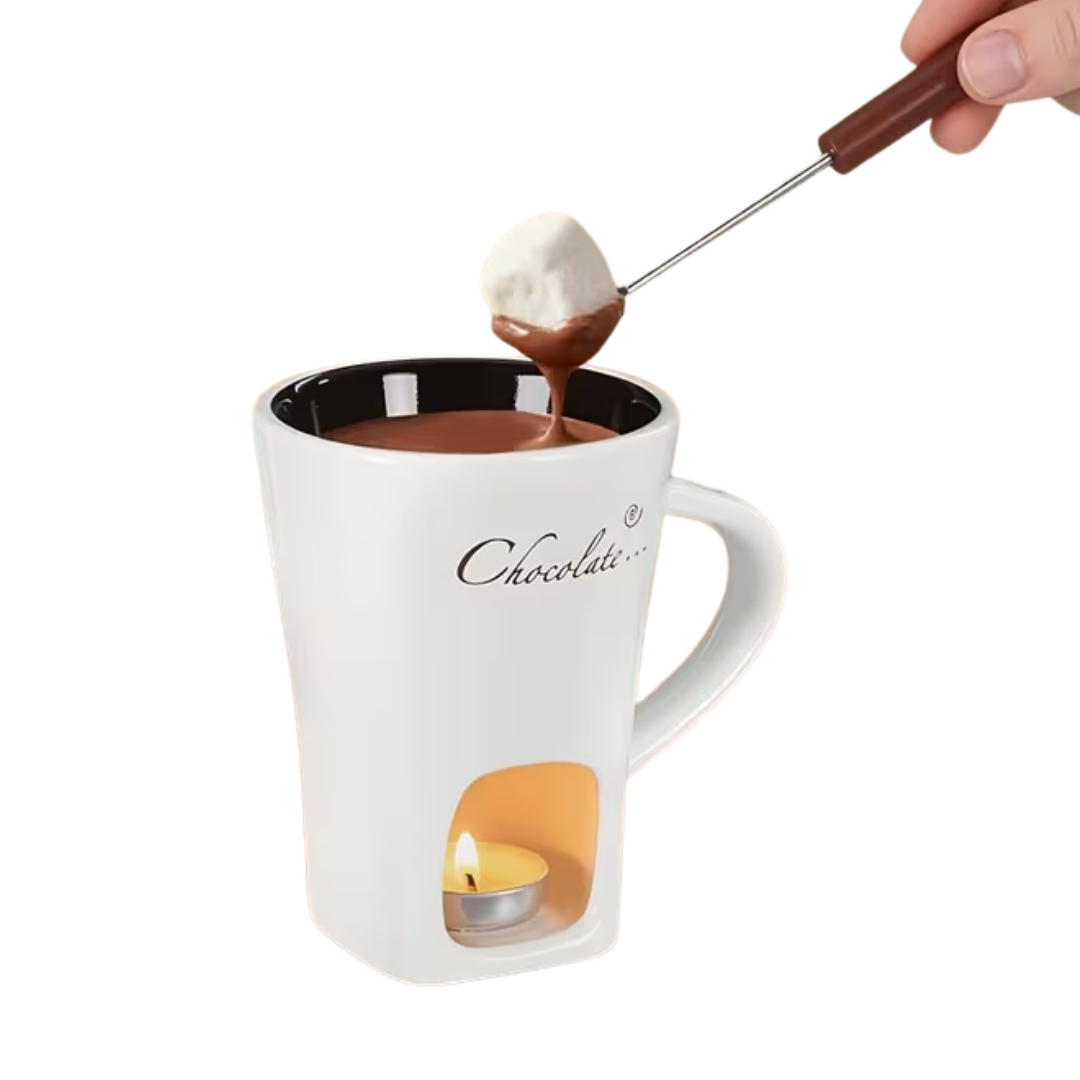 SchokoGenuss™ Keramik-Fonduetasse für Schokolade mit Teelichtwärmer