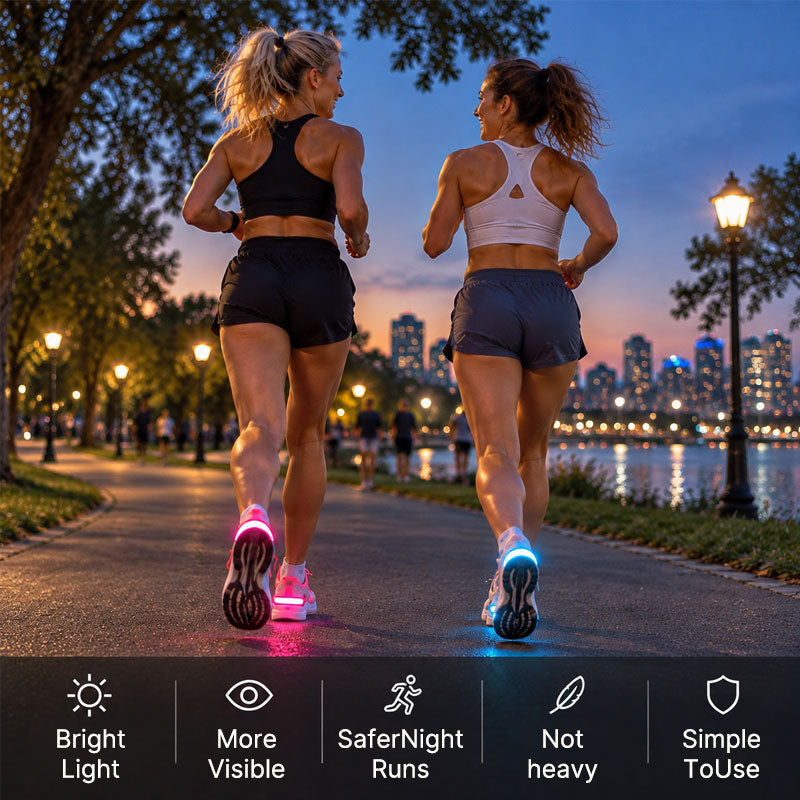 FersenLicht™ LED-Schuhlichter für mehr Sichtbarkeit im Dunkeln