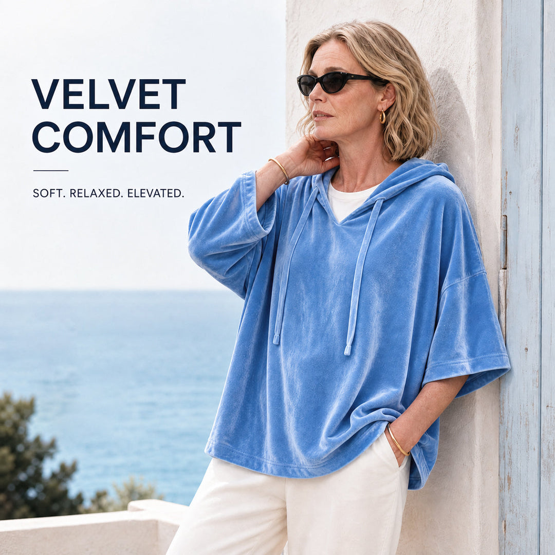 SamtLuxe™ Oversize-Velours-Hoodie mit 3/4-Ärmeln