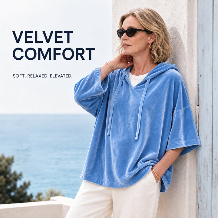 SamtLuxe™ Oversize-Velours-Hoodie mit 3/4-Ärmeln