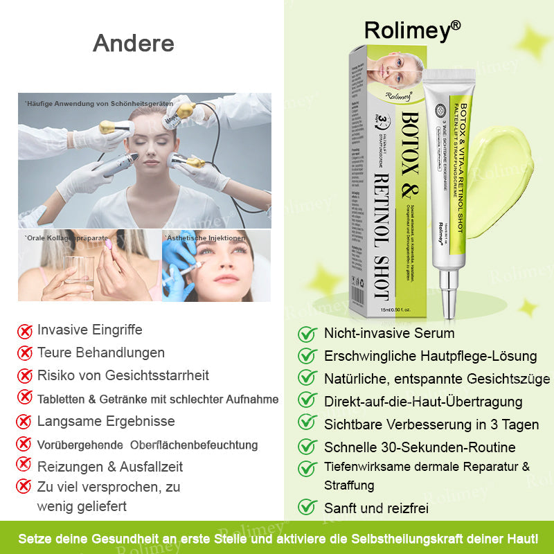 💫👨‍⚕️Jetzt jugendliche Haut zurückgewinnen 💫Rolimey® Botox & Vita-A Retinol Shot Falten-Lift Straffungscreme