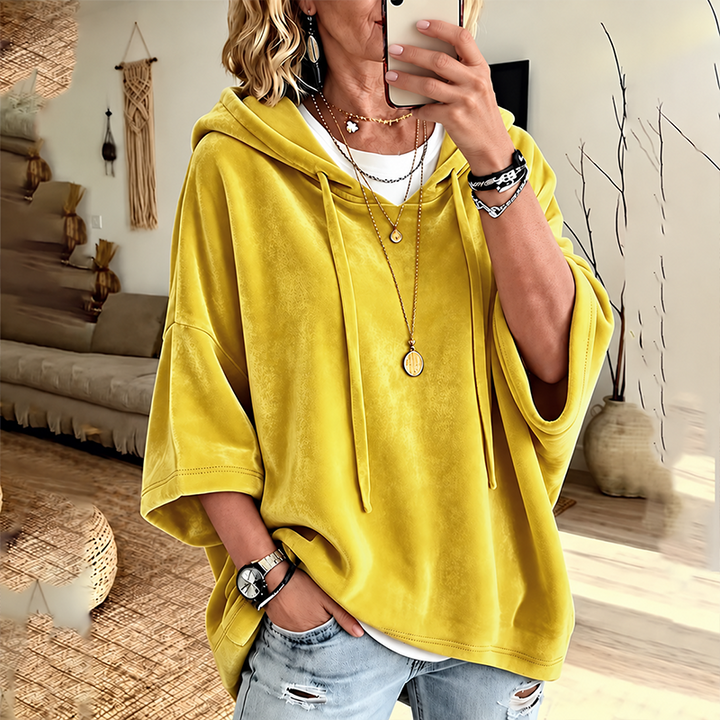 SamtLuxe™ Oversize-Velours-Hoodie mit 3/4-Ärmeln