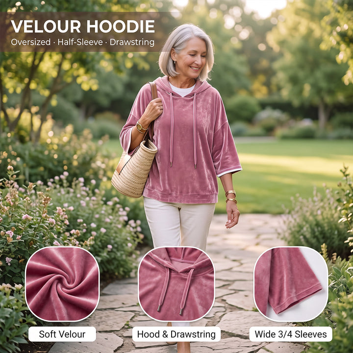SamtLuxe™ Oversize-Velours-Hoodie mit 3/4-Ärmeln