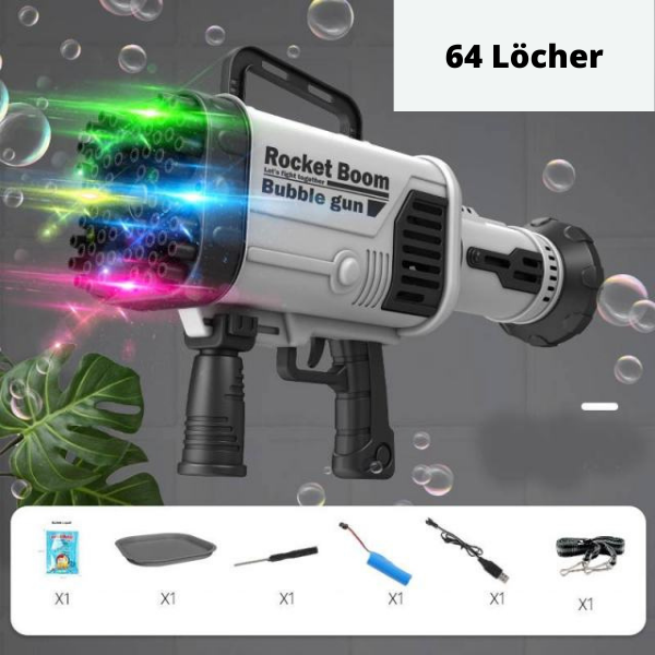 BubbleBoom Blaster | 69 Düsen | LED-Lichteffekte | Inkl. Zubehör