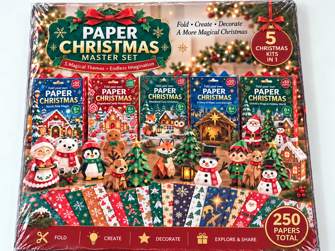 PapierZauber™ Weihnachtliches Faltelset mit 250 Blättern & 5 Motivwelten