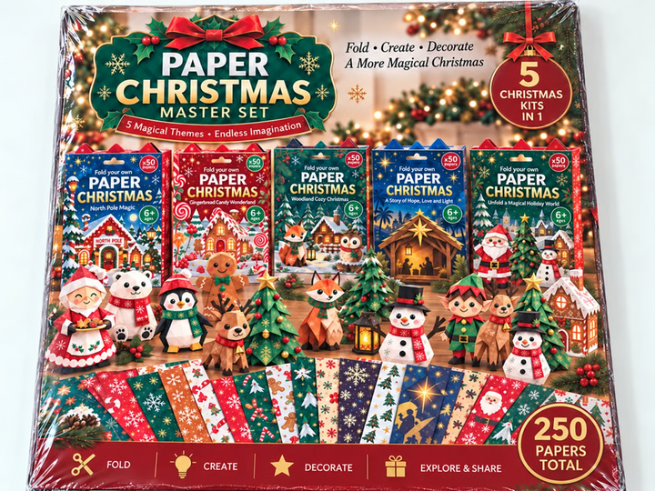 PapierZauber™ Weihnachtliches Faltelset mit 250 Blättern & 5 Motivwelten