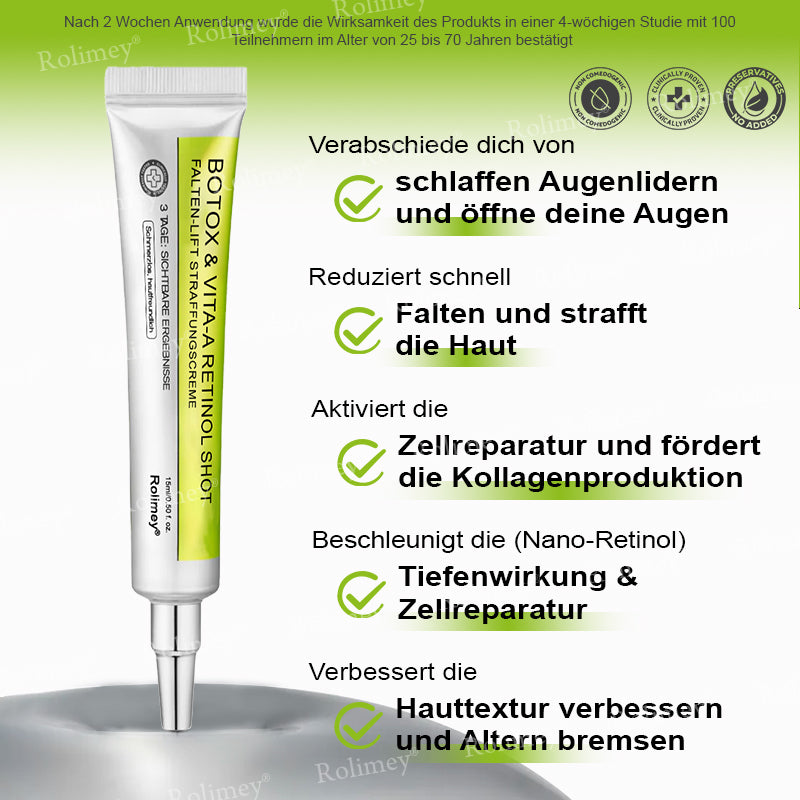 💫👨‍⚕️Jetzt jugendliche Haut zurückgewinnen 💫Rolimey® Botox & Vita-A Retinol Shot Falten-Lift Straffungscreme