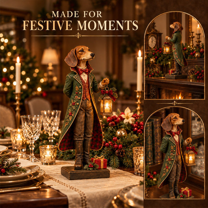 DackelGlanz™ Weihnachtliche Dackelfigur mit leuchtender Laterne