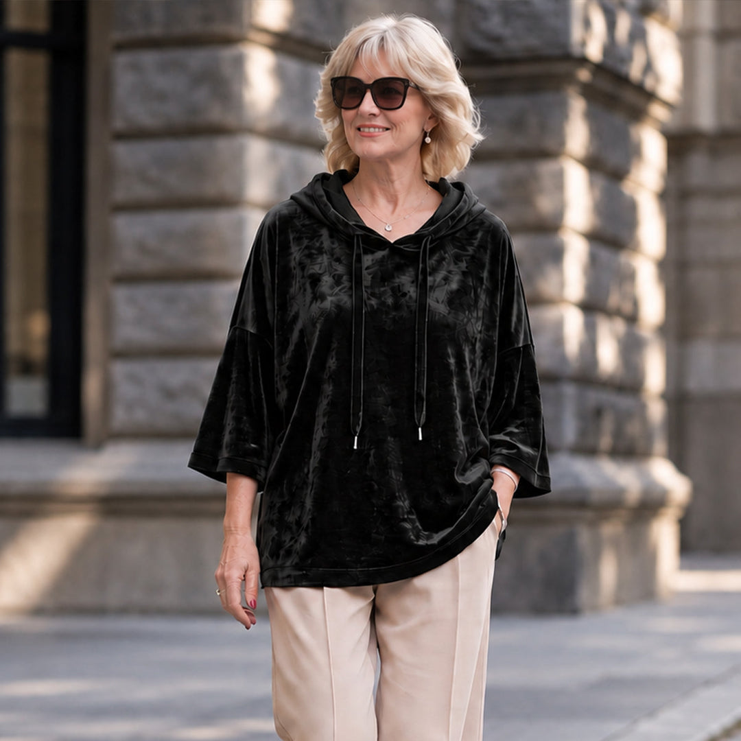 SamtLuxe™ Oversize-Velours-Hoodie mit 3/4-Ärmeln