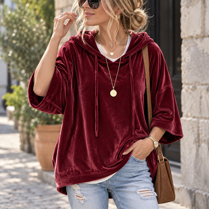 SamtLuxe™ Oversize-Velours-Hoodie mit 3/4-Ärmeln