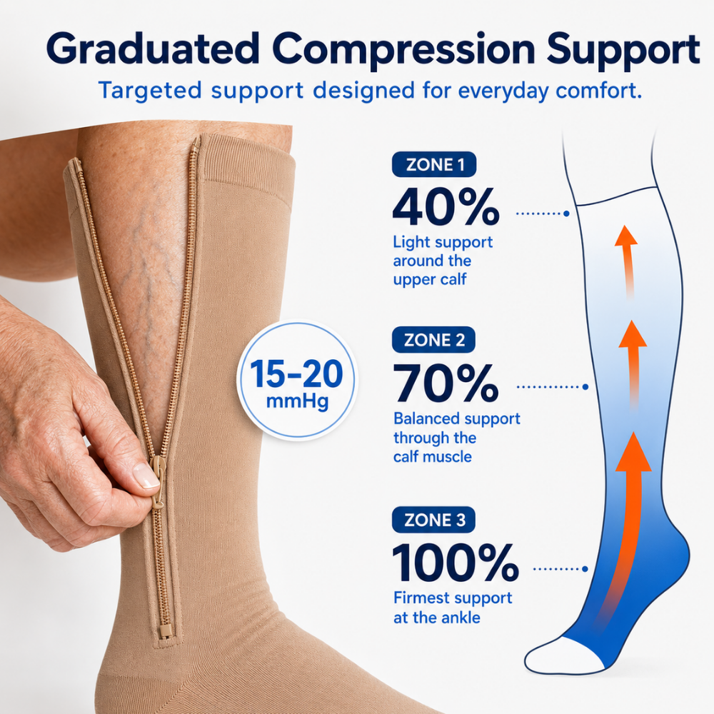 CompressVera™ – Kompressionssocken mit Reißverschluss für Halt und Komfort