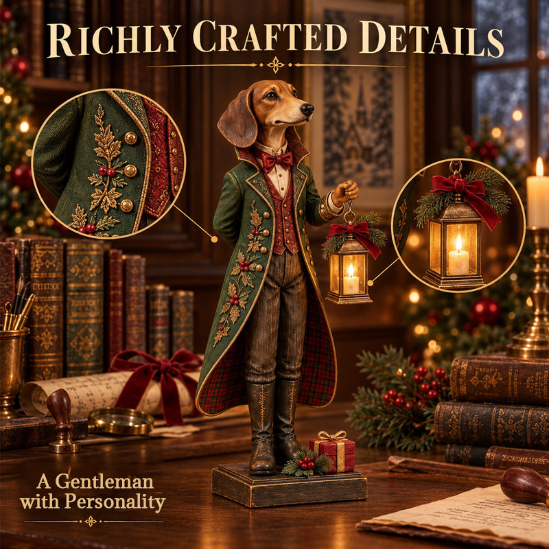 DackelGlanz™ Weihnachtliche Dackelfigur mit leuchtender Laterne