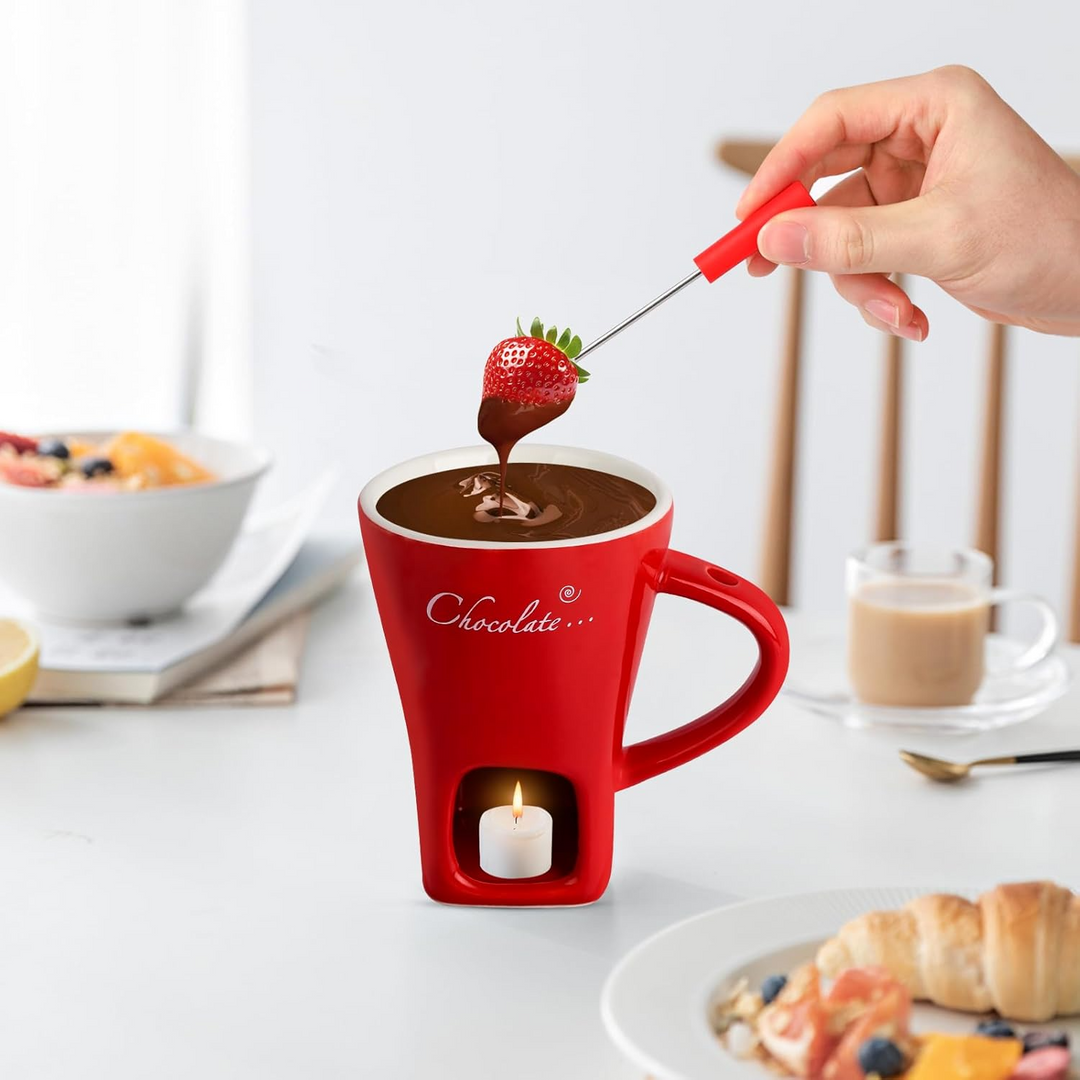 SchokoGenuss™ Keramik-Fonduetasse für Schokolade mit Teelichtwärmer