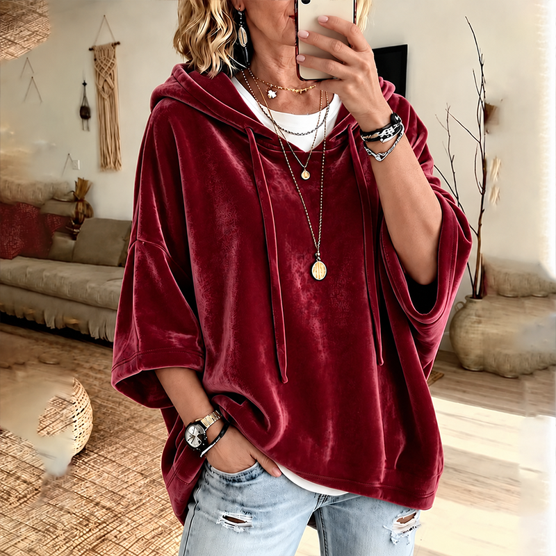 SamtLuxe™ Oversize-Velours-Hoodie mit 3/4-Ärmeln