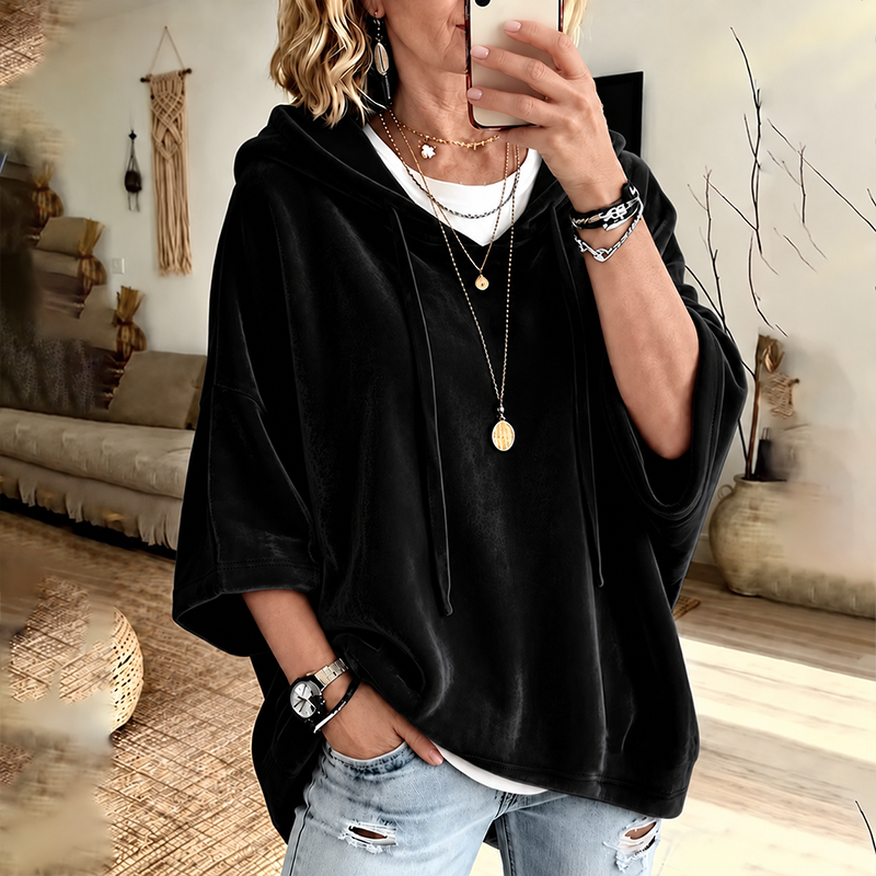 SamtLuxe™ Oversize-Velours-Hoodie mit 3/4-Ärmeln