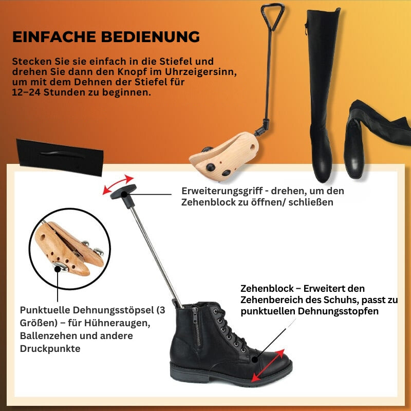 TimberStride – Hölzerne Werkzeuge für breite Schuhe