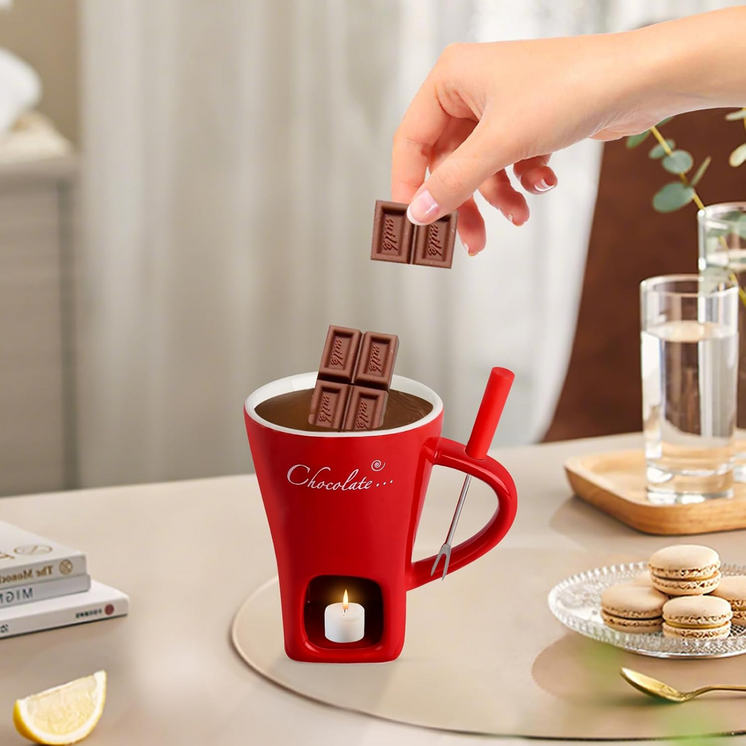 SchokoGenuss™ Keramik-Fonduetasse für Schokolade mit Teelichtwärmer