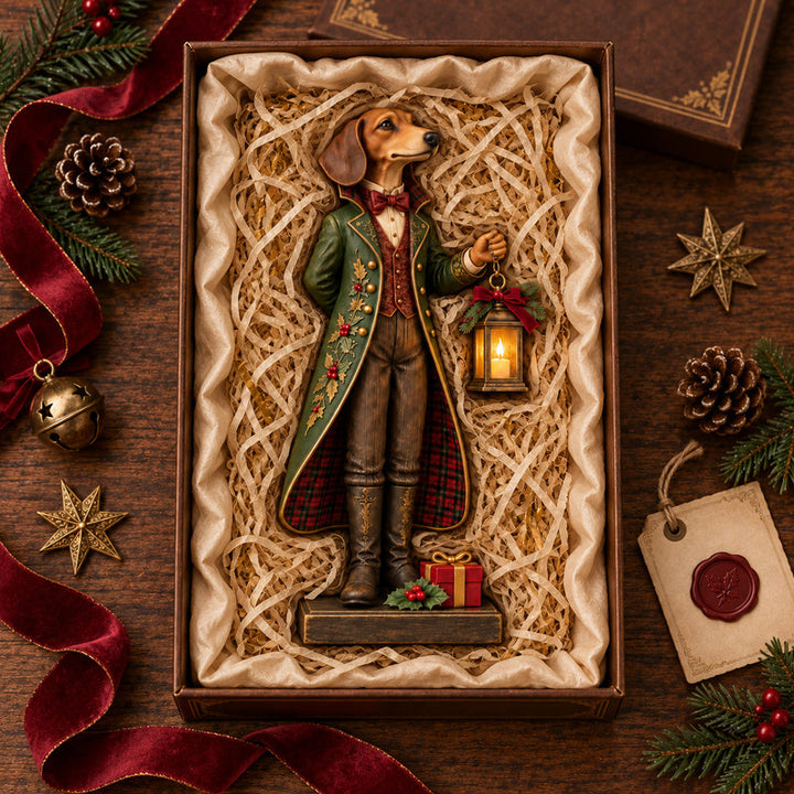 DackelGlanz™ Weihnachtliche Dackelfigur mit leuchtender Laterne