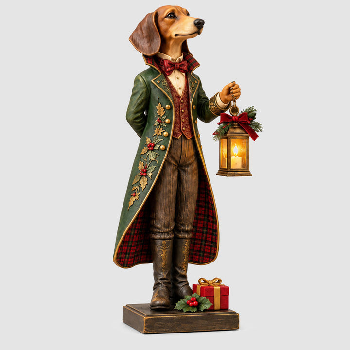 DackelGlanz™ Weihnachtliche Dackelfigur mit leuchtender Laterne