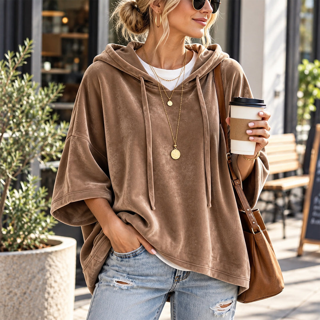 SamtLuxe™ Oversize-Velours-Hoodie mit 3/4-Ärmeln