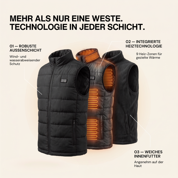 WärmeKraft™ Elektrische Thermoweste mit 9 Heizzonen