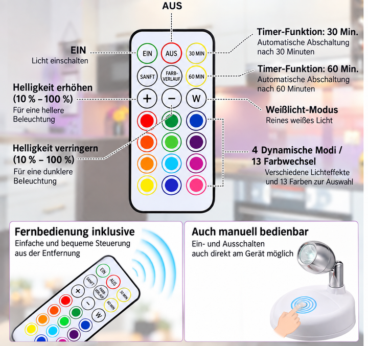 LichtAura™ RGB-Stimmungsleuchte mit Fernbedienung