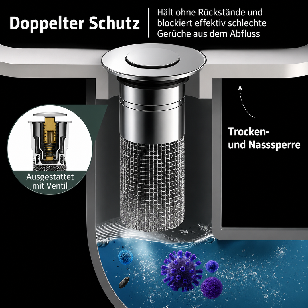 AbflussKlar™ Pop-up-Abflussstopfen mit integriertem Sieb