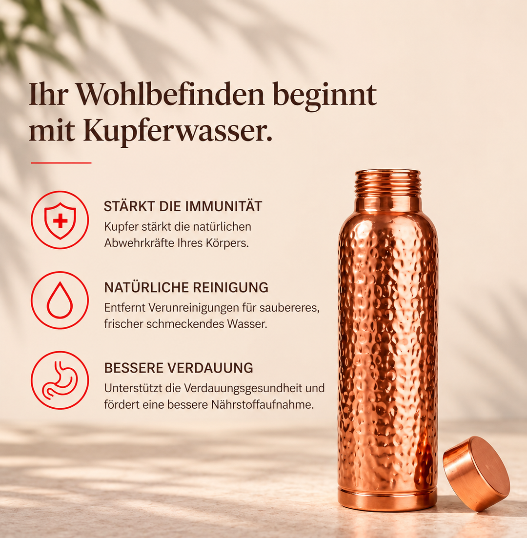 KupferKraft™ Ayurvedische Trinkflasche aus Reinkupfer