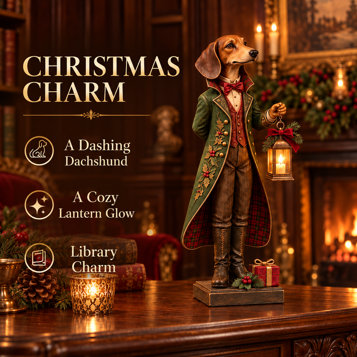 DackelGlanz™ Weihnachtliche Dackelfigur mit leuchtender Laterne