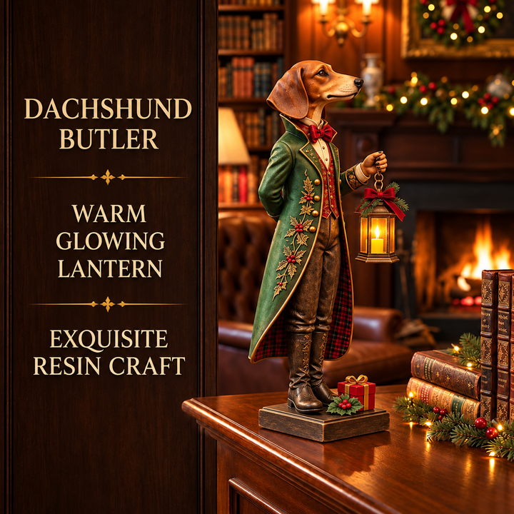 DackelGlanz™ Weihnachtliche Dackelfigur mit leuchtender Laterne