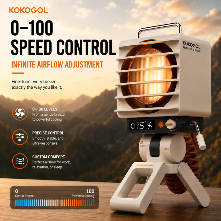 KOKOGOL AirPixel™ Retro RGB Tischventilator mit LED-Matrix-Display und 5000-mAh-Akku