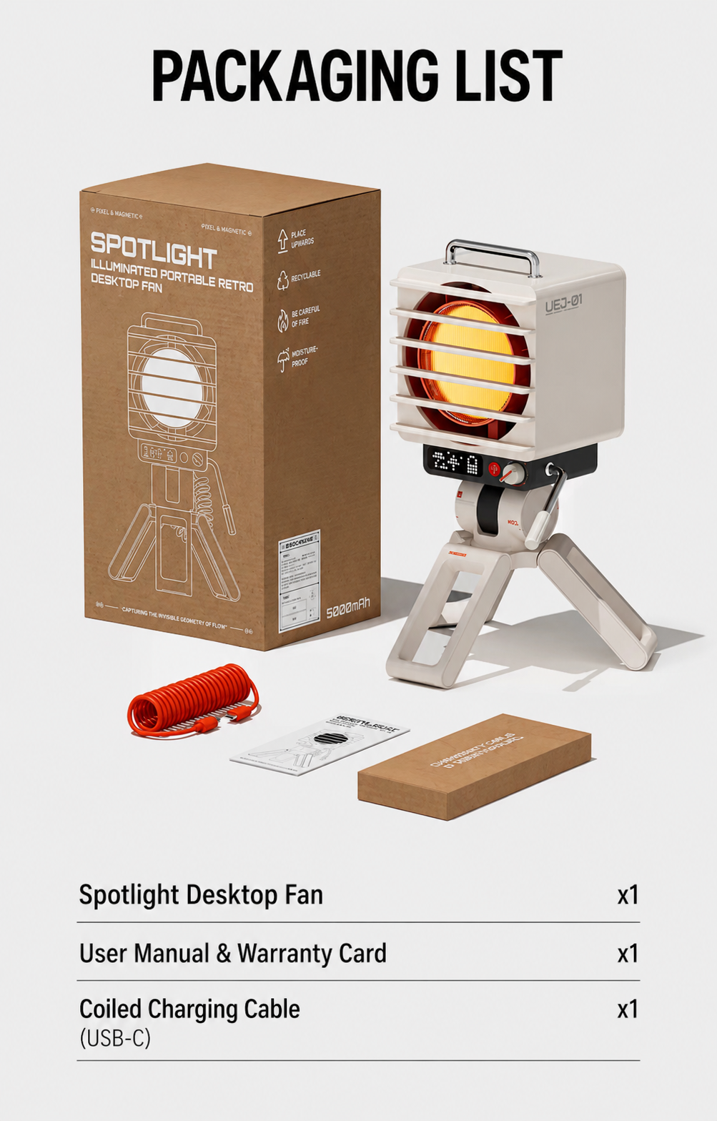 KOKOGOL AirPixel™ Retro RGB Tischventilator mit LED-Matrix-Display und 5000-mAh-Akku