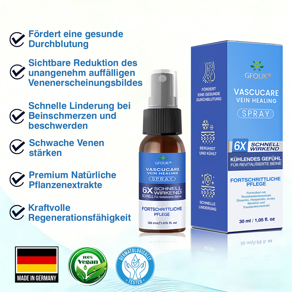 🇩🇪🏃‍🌿GFOUK® VascuCare Vein Healing Spray(Entwickelt für Krampfadern, Besenreiser, tiefe Venenthrombose (TVT), chronische venöse Insuffizienz, venöse Geschwüre, Thrombophlebitis und andere venöse Beschwerden)
